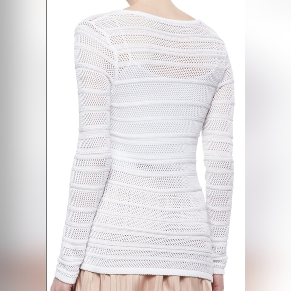 Rag & Bone Cassie Women's Deep V Neck Pattern Stripe White Slim Fit Sweater - Picture 2 of 7